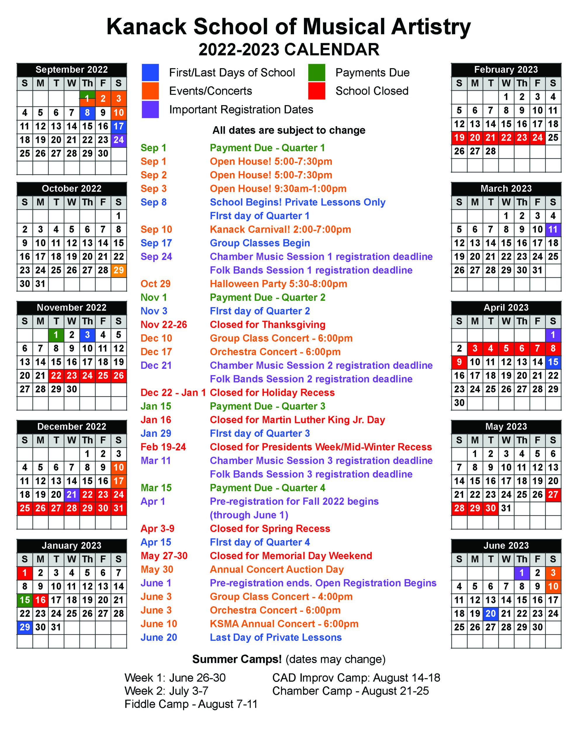 Calendar – Kanack School of Musical Artistry